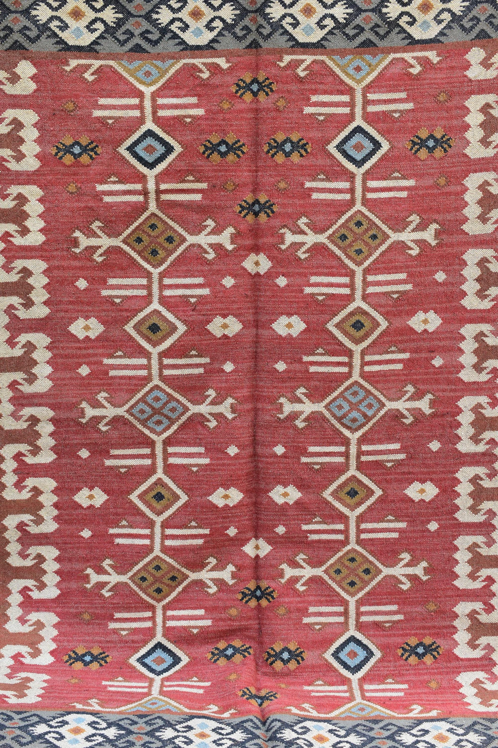 Rustic Wool Jute Kilim Rug, Tribal Flat Weave Area Rug, Handmade Indian Boho Carpet, Natural Fiber Floor Rug