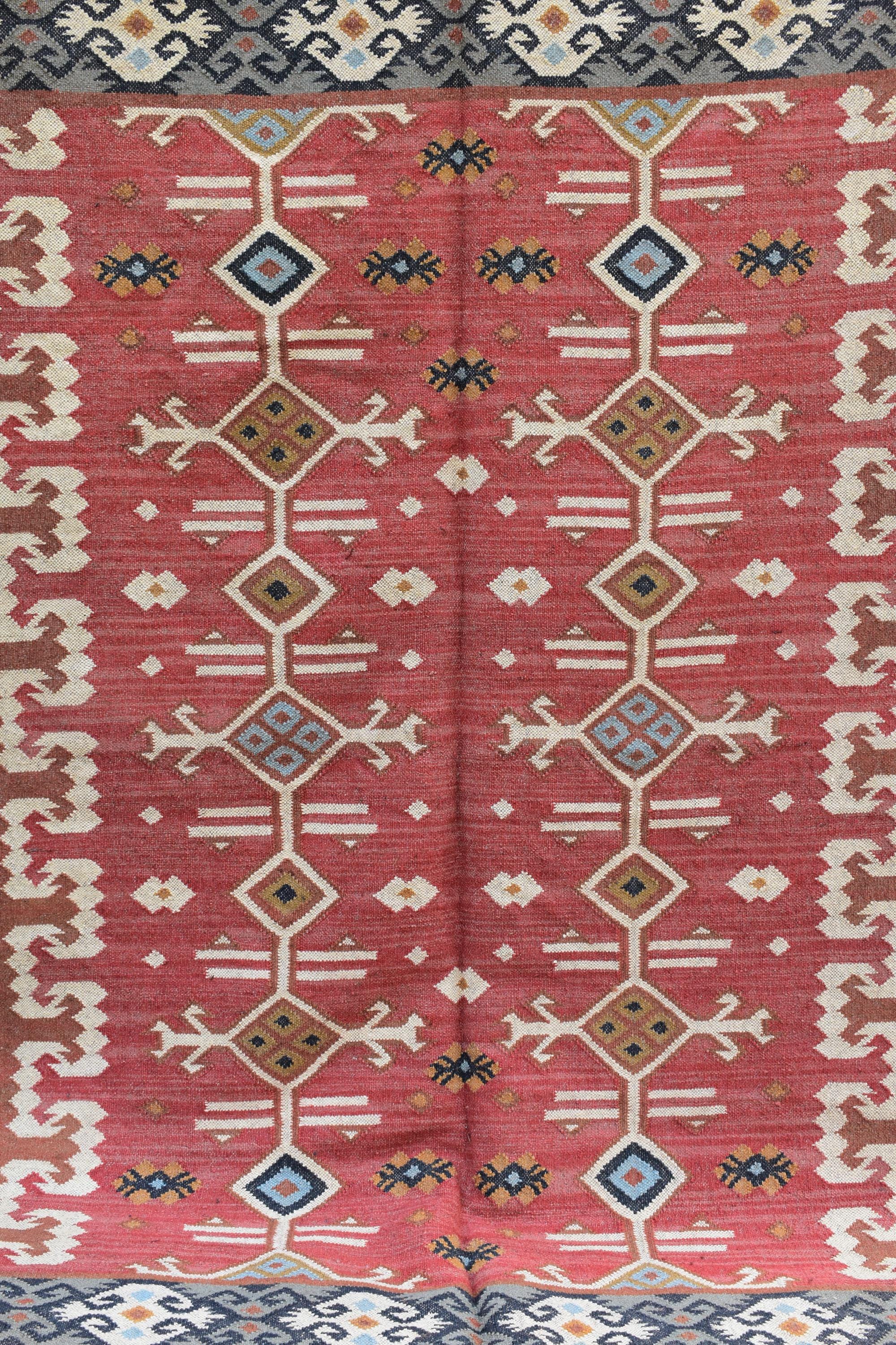 Rustic Wool Jute Kilim Rug, Tribal Flat Weave Area Rug, Handmade Indian Boho Carpet, Natural Fiber Floor Rug