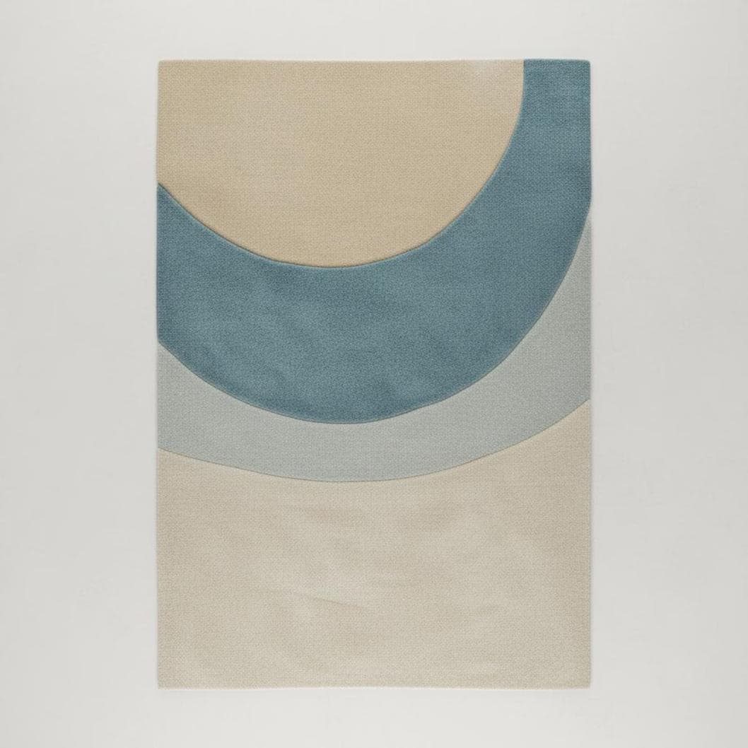 Coastal Wave Rug – Ocean Inspired Blue & Beige Wavy Area Rug | Handmade Wool Carpet | Beach House Coastal Decor