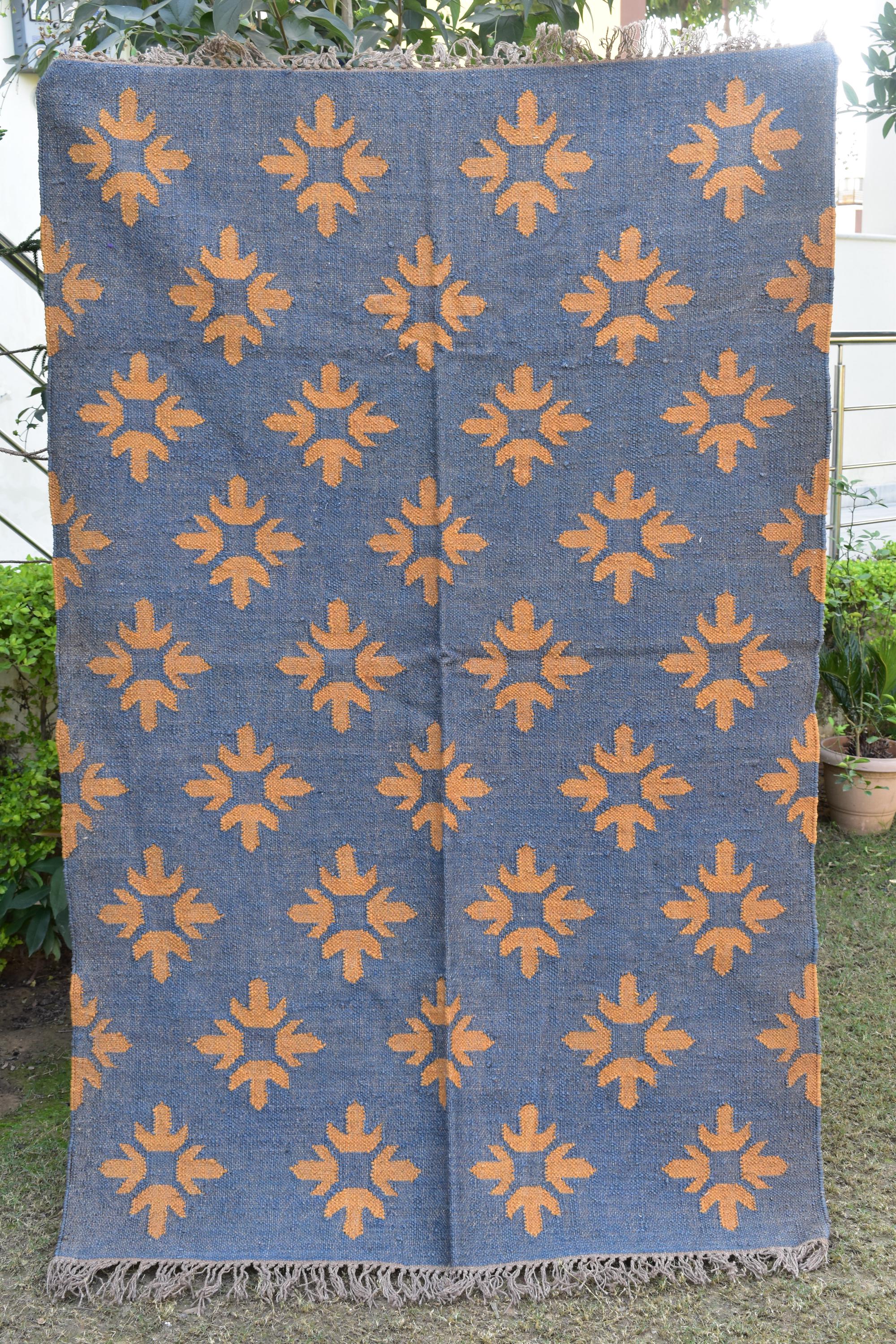 Artisan Handwoven Kilim Area Rug Wool Jute Tribal Geometric Boho Vintage Reversible Home Decor Carpet Decorative Tribal Floor Carpet