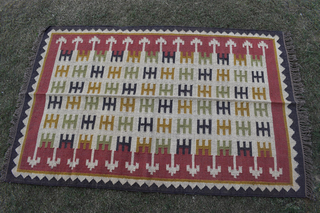 Minimalist Bohemian Kilim Rug Handmade Wool Jute Tribal Flat Weave Reversible Room Decor Rug Southwestern Tribal Rug