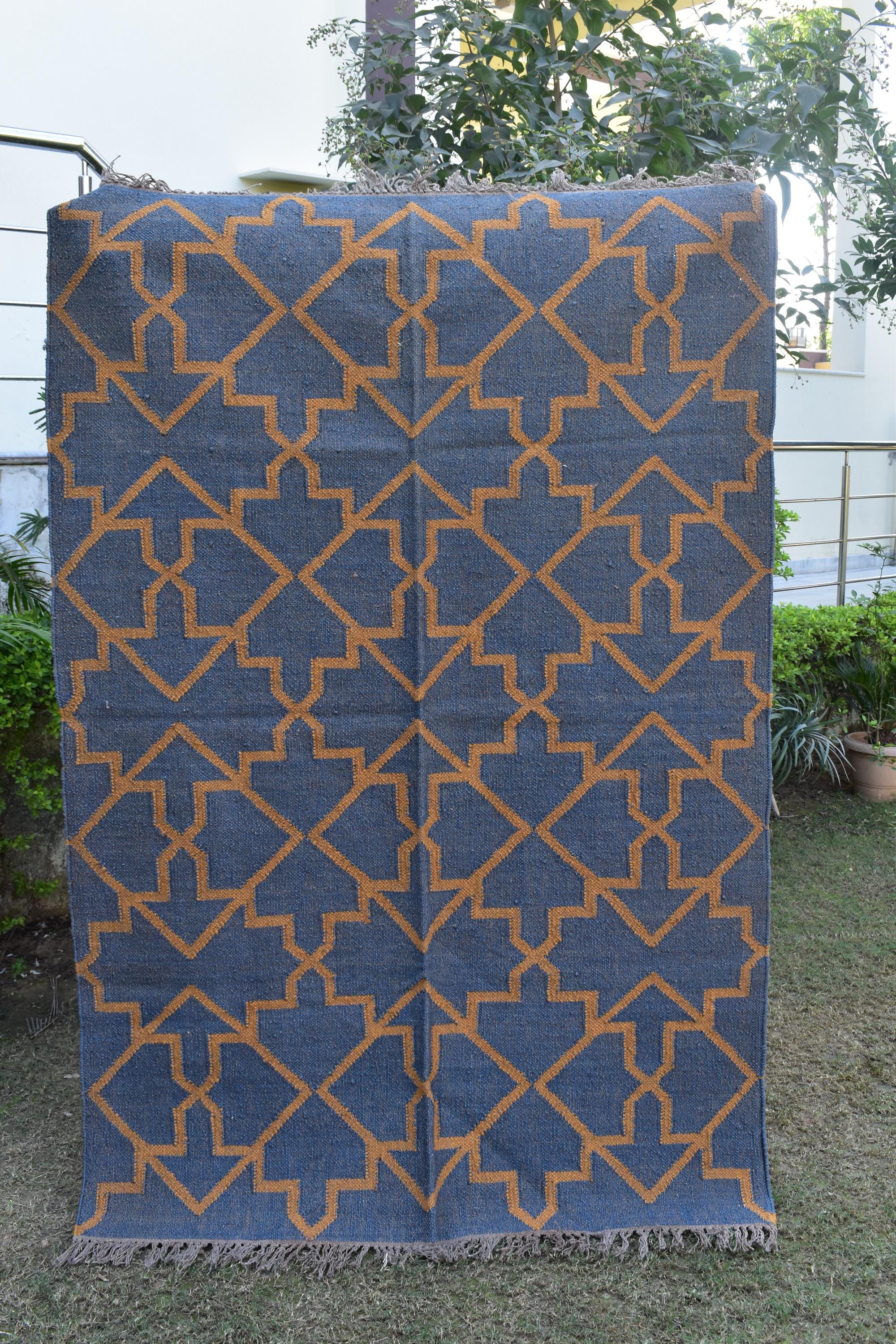 Boho Wool Jute Runner Neutral Handmade Rug for Living Room or Bedroom Flatweave Hallway Decor Geometric Flatweave Rug Eco-Friendly Decor