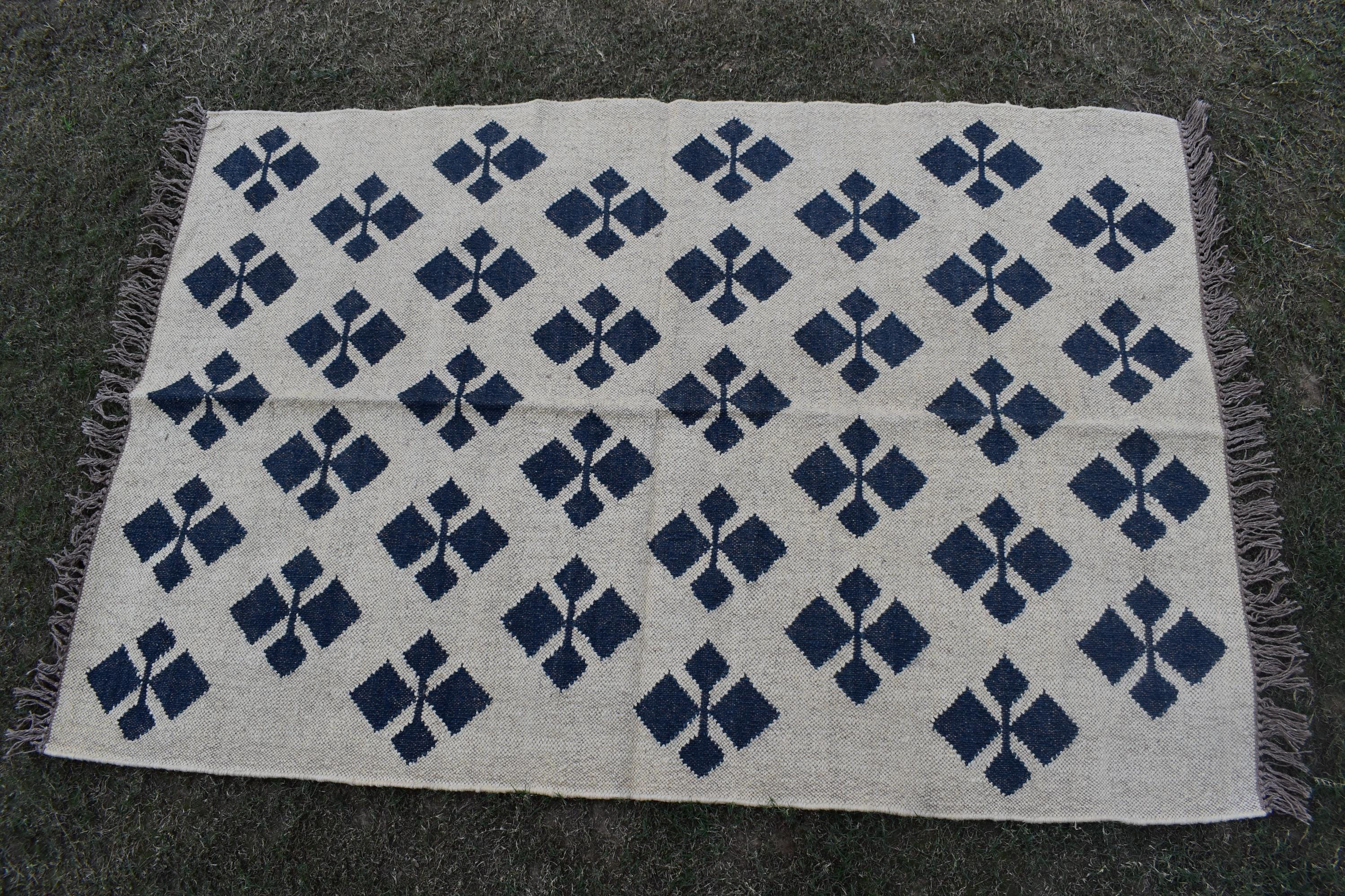 Wool & Jute Kilim Rug Bohemian Flatweave Carpet for Living Room Indian Handcrafted Wool and Jute Kilim Rug For Home Decor Living Room Area