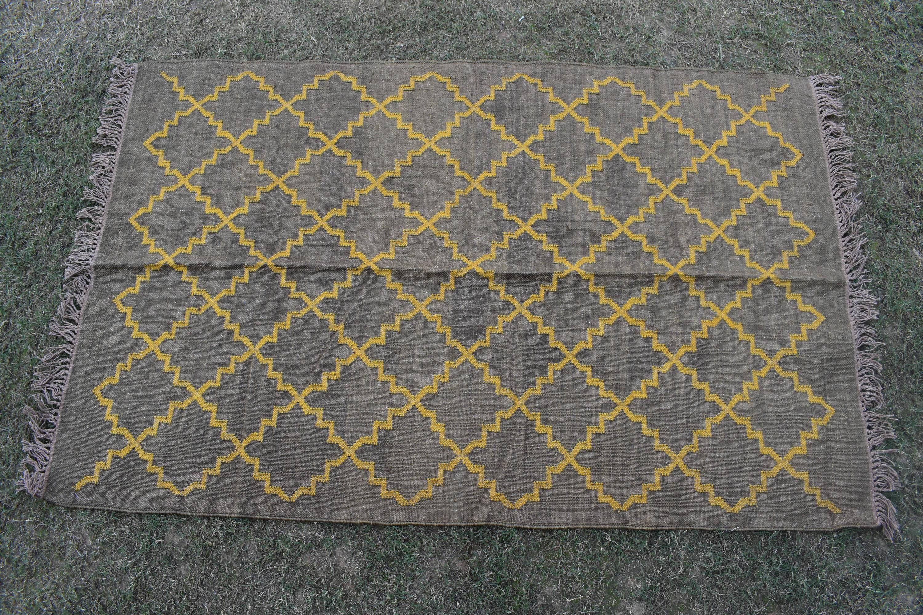 Rustic Boho Wool Jute Runner Handmade Neutral Flatweave Hallway Rug Geometric Farmhouse Decor Heritage Handwoven Carpet