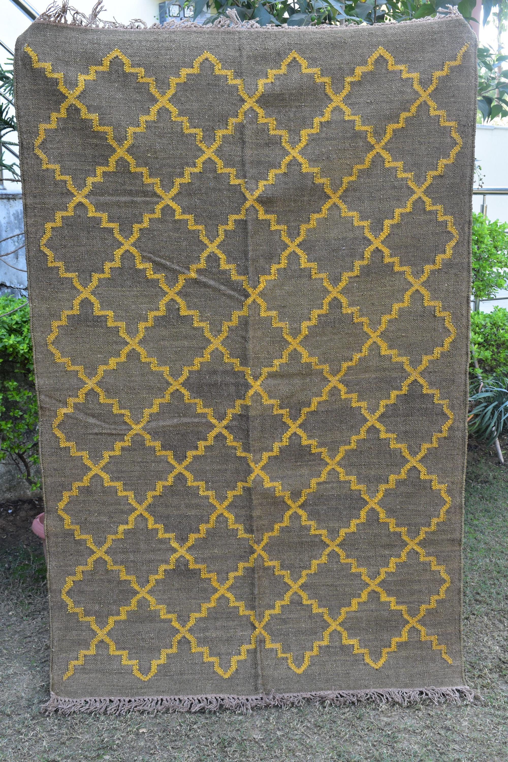 Rustic Boho Wool Jute Runner Handmade Neutral Flatweave Hallway Rug Geometric Farmhouse Decor Heritage Handwoven Carpet
