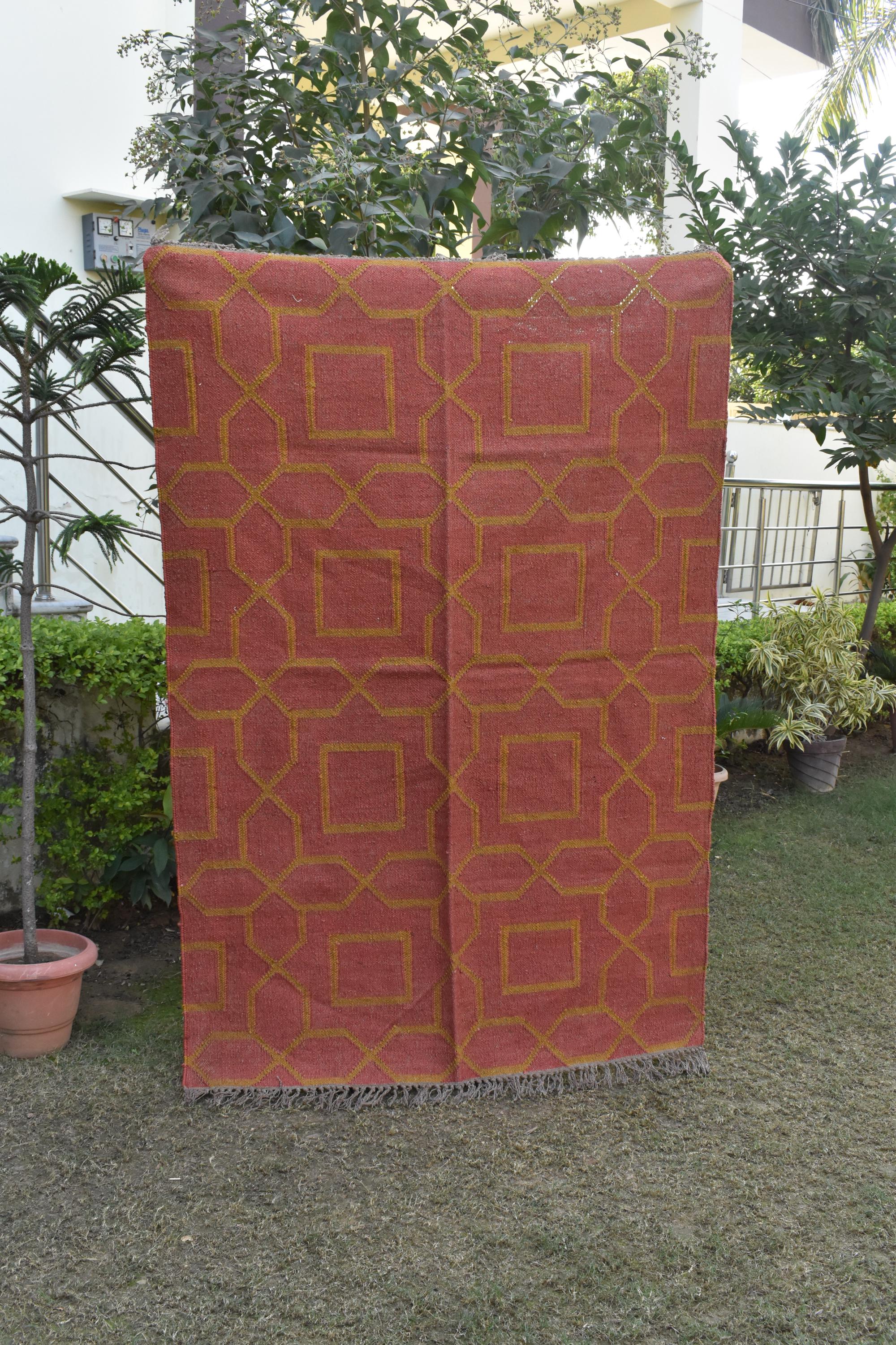 Traditional Handwoven Kilim Rug Wool Jute Tribal Medallion Pattern Boho Vintage Reversible Flat Weave Carpet Bohemian Runner Rug