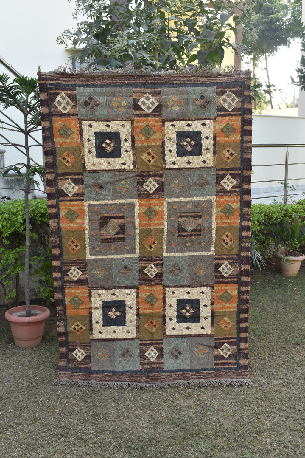 Handmade Wool Jute Kilim Rugs Traditional Indian Runner Dhurrie Hallway Stair Runner Rug | Modern Tribal Area Rug Housewarming Gifts
