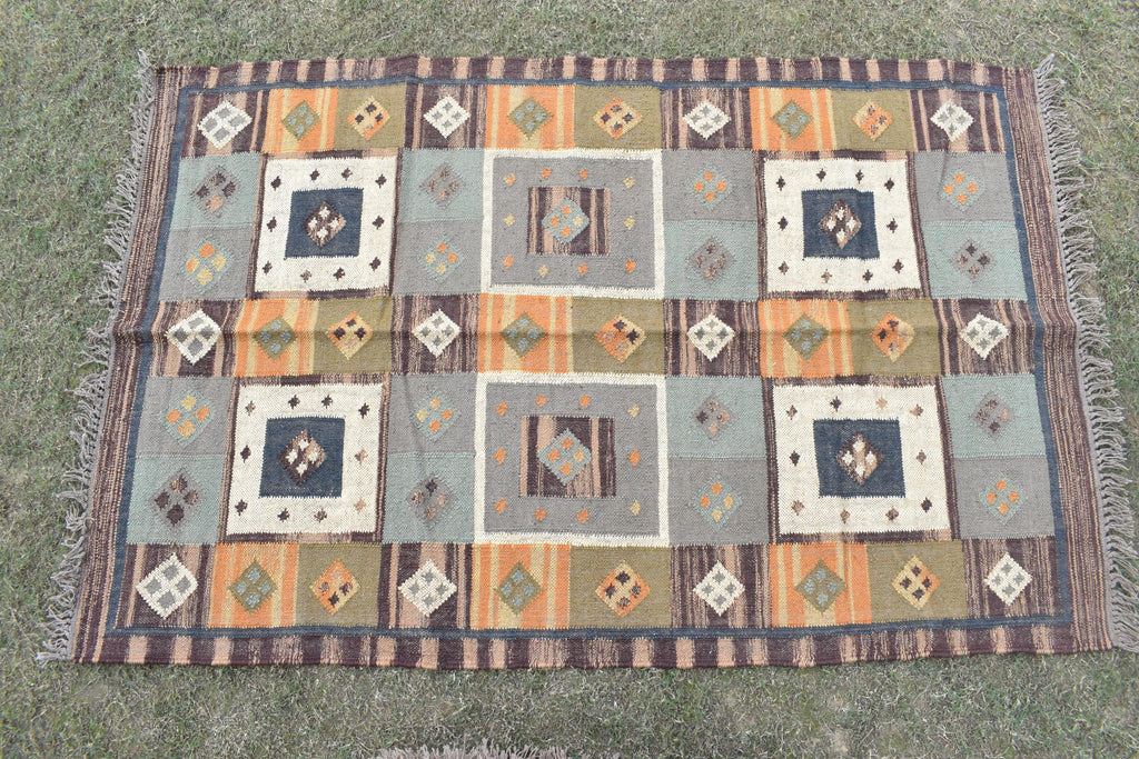 Handmade Wool Jute Kilim Rugs Traditional Indian Runner Dhurrie Hallway Stair Runner Rug | Modern Tribal Area Rug Housewarming Gifts