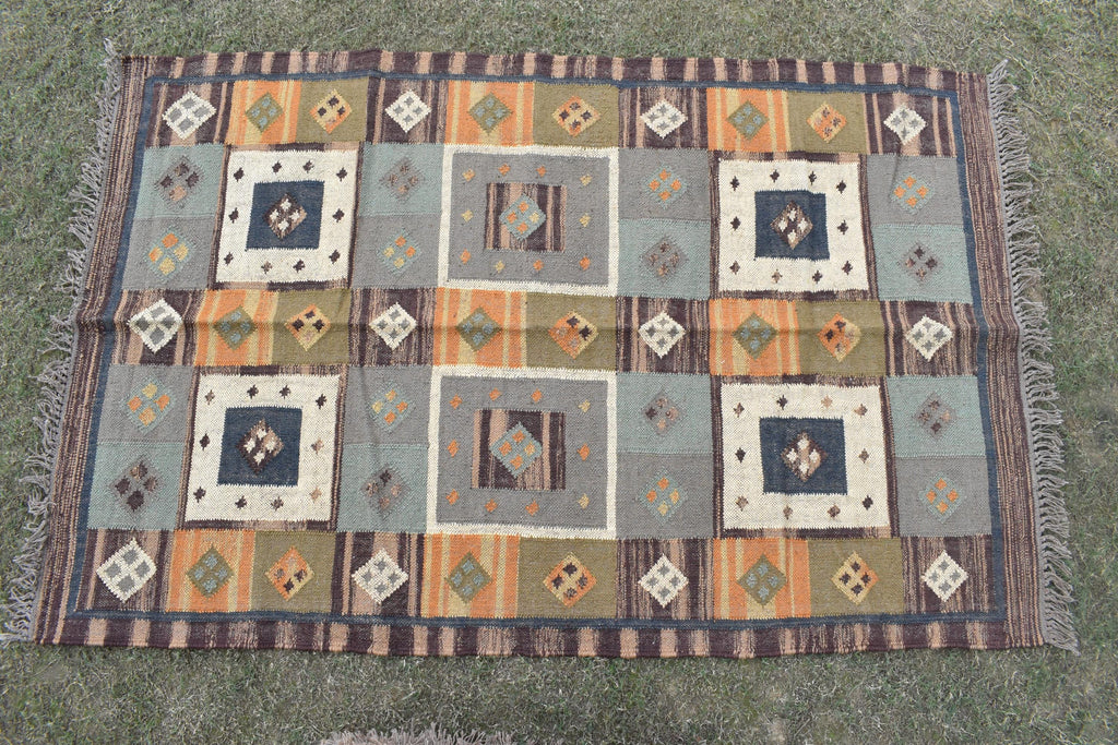 Handmade Wool Jute Kilim Rugs Traditional Indian Runner Dhurrie Hallway Stair Runner Rug | Modern Tribal Area Rug Housewarming Gifts