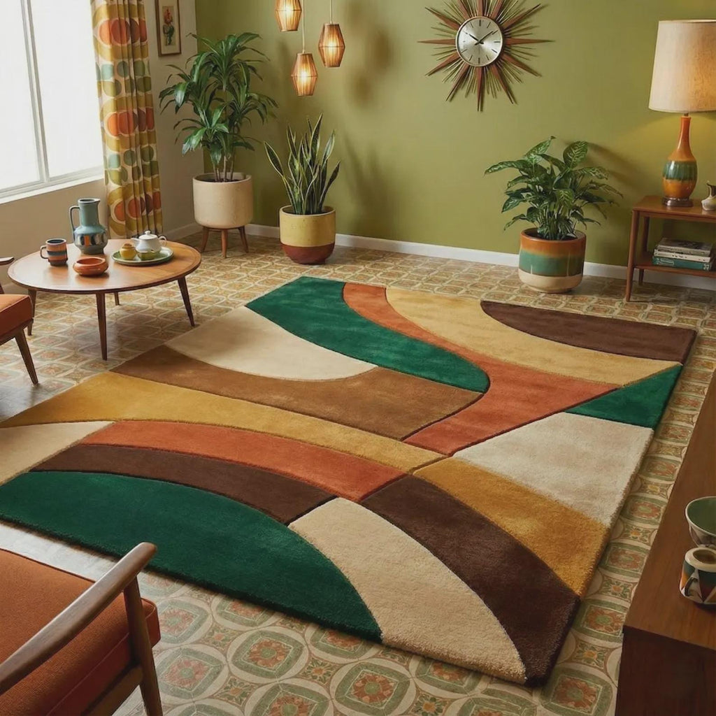 Mid Century Modern Abstract Retro Area Rug – Modern Geometric Design