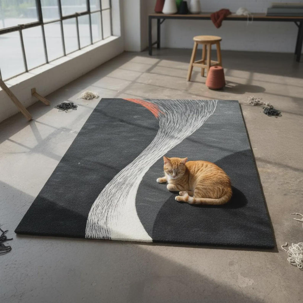 Grey Hand-Tufted Geometric Rug | Modern Abstract Block Design
