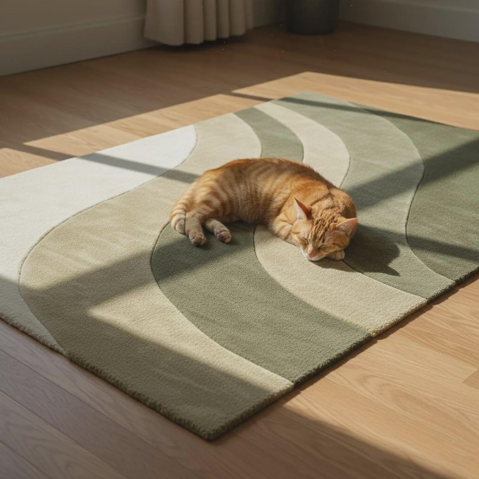 Handmade Wool Area Rug – Earthy Neutral Abstract Wavy Design