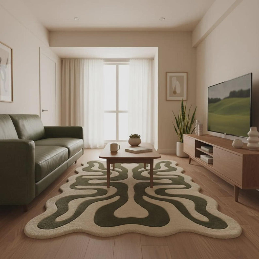 Hand-Tufted Wool Area Rug – Modern Geometric Design- Mid Century Modern Abstract Retro Area Rug