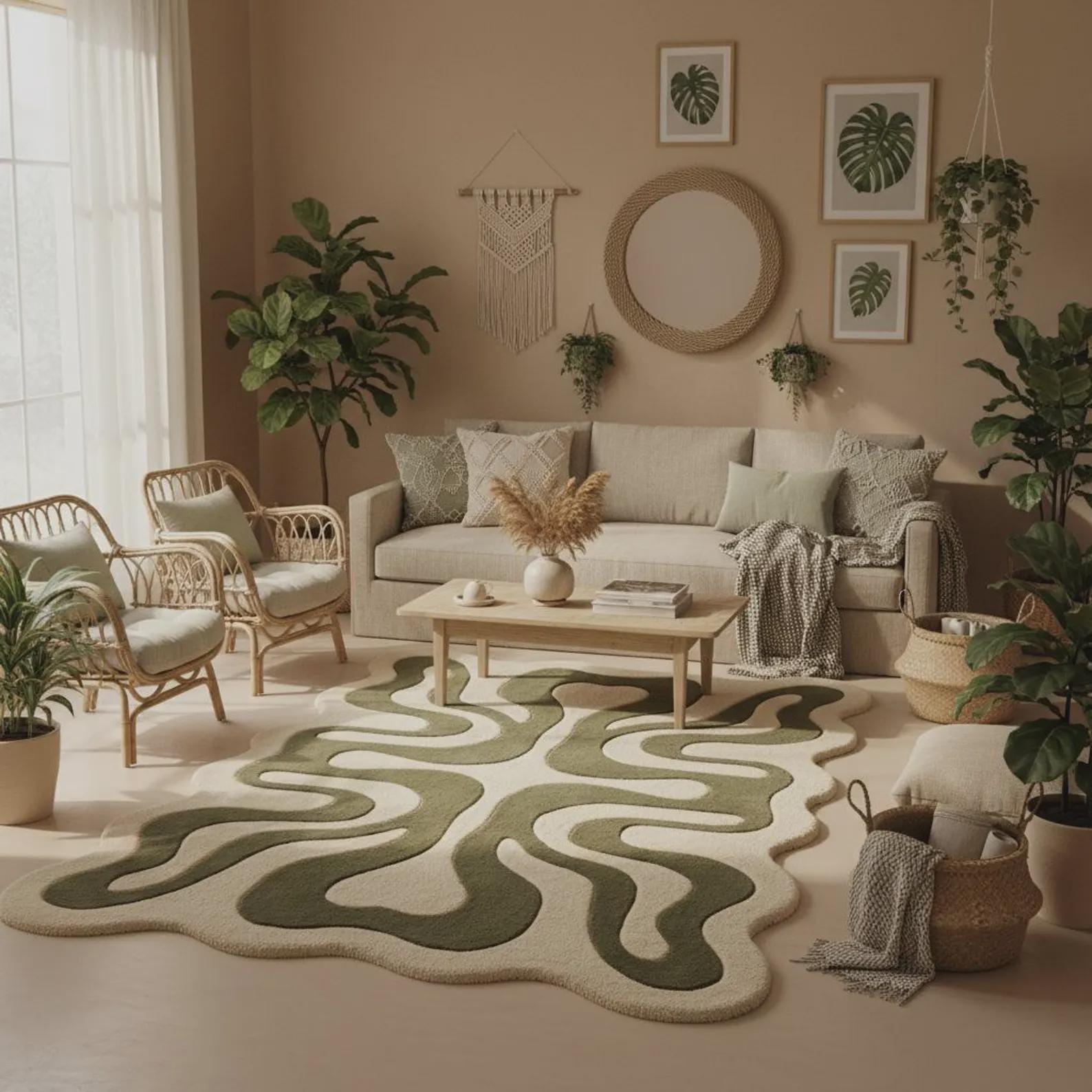Hand-Tufted Wool Area Rug – Modern Geometric Design- Mid Century Modern Abstract Retro Area Rug