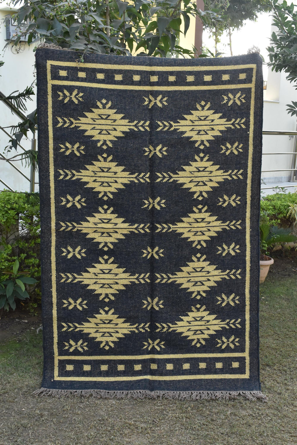 Hallway Handwoven Wool Kilim Area Rug | Tribal Diamond Medallion Pattern | Rustic Boho Flatweave Rug | Home Decor | Home Decor Carpet
