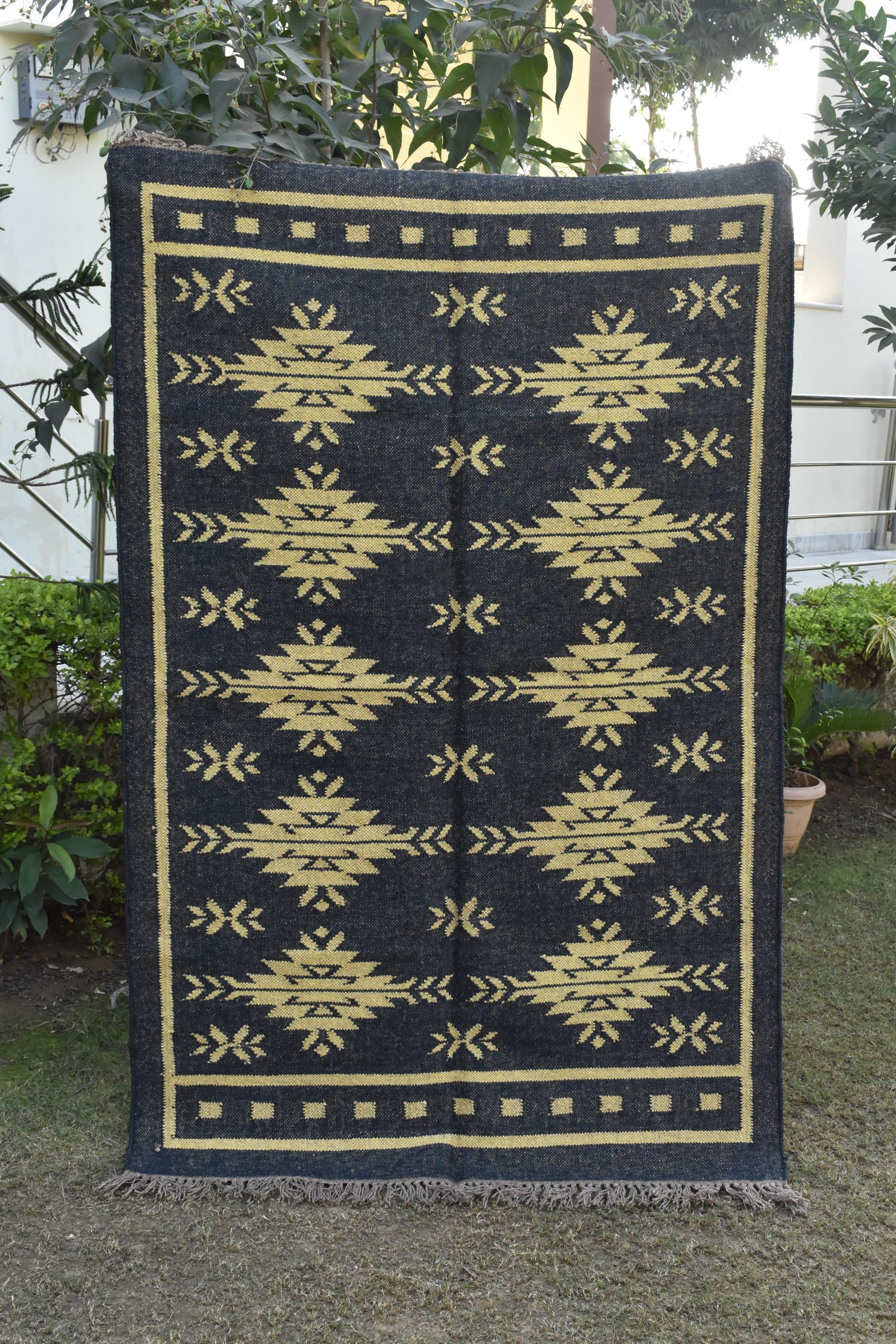 Hallway Handwoven Wool Kilim Area Rug | Tribal Diamond Medallion Pattern | Rustic Boho Flatweave Rug | Home Decor | Home Decor Carpet