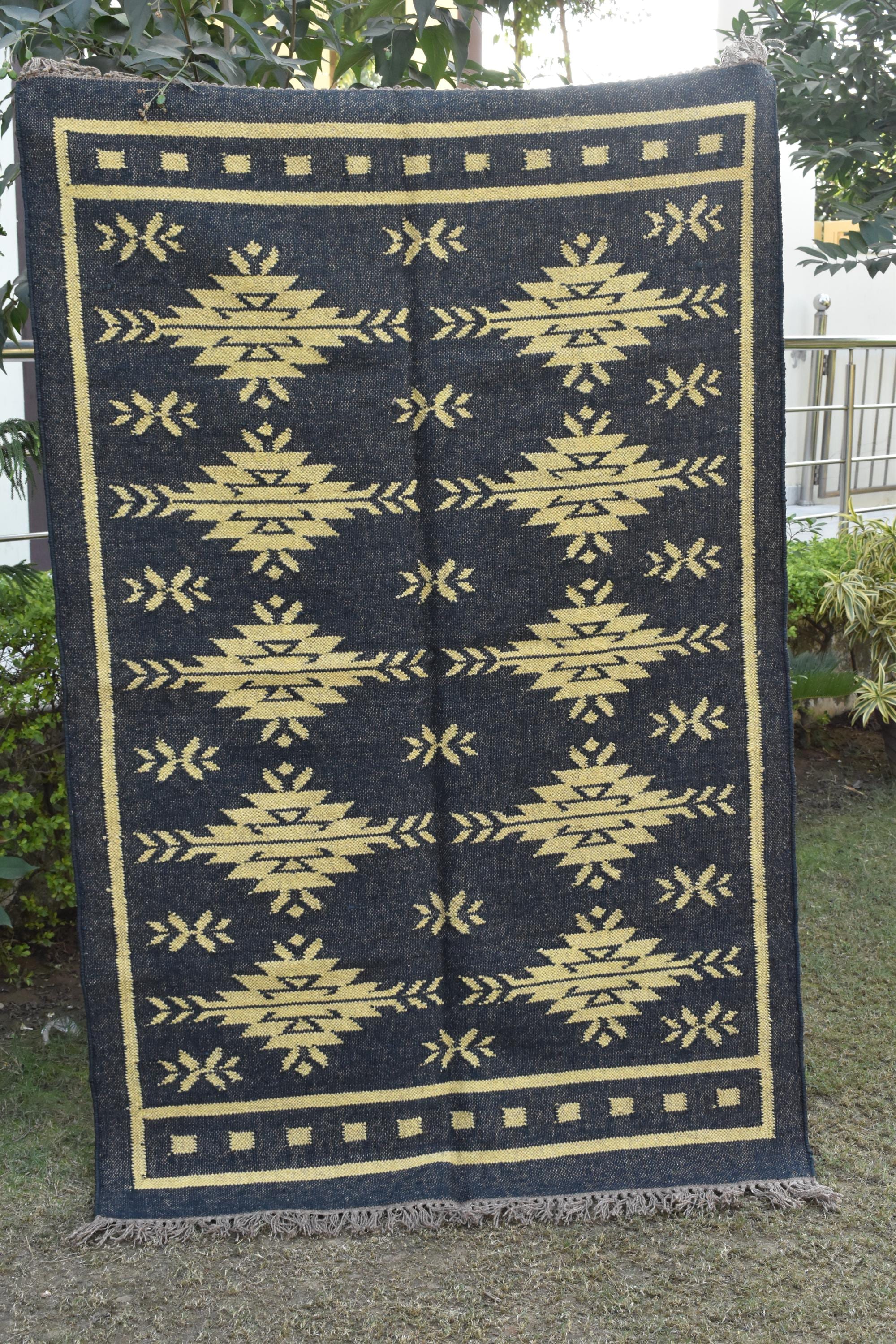 Hallway Handwoven Wool Kilim Area Rug | Tribal Diamond Medallion Pattern | Rustic Boho Flatweave Rug | Home Decor | Home Decor Carpet
