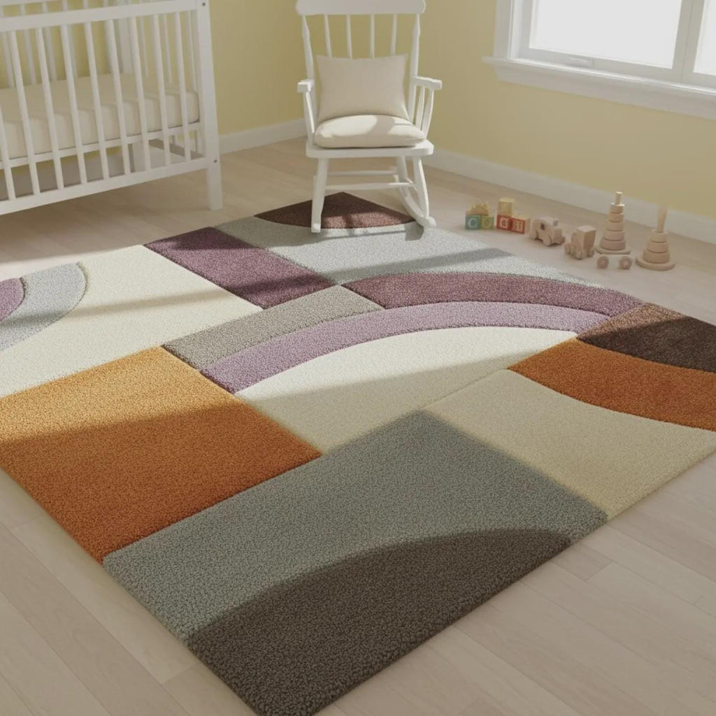 Hand Tufted Geometric Rug, Soft Blush Modern Area Rug, Multicolor Accent Carpet for Living Room, Dining & Kids Room