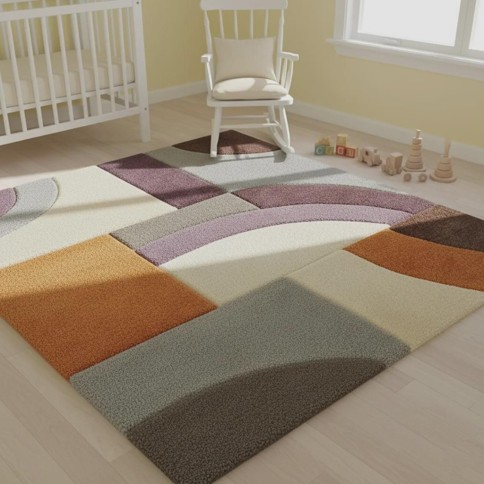 Hand Tufted Geometric Rug, Soft Blush Modern Area Rug, Multicolor Accent Carpet for Living Room, Dining & Kids Room