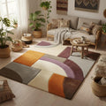 Hand Tufted Geometric Rug, Soft Blush Modern Area Rug, Multicolor Accent Carpet for Living Room, Dining & Kids Room