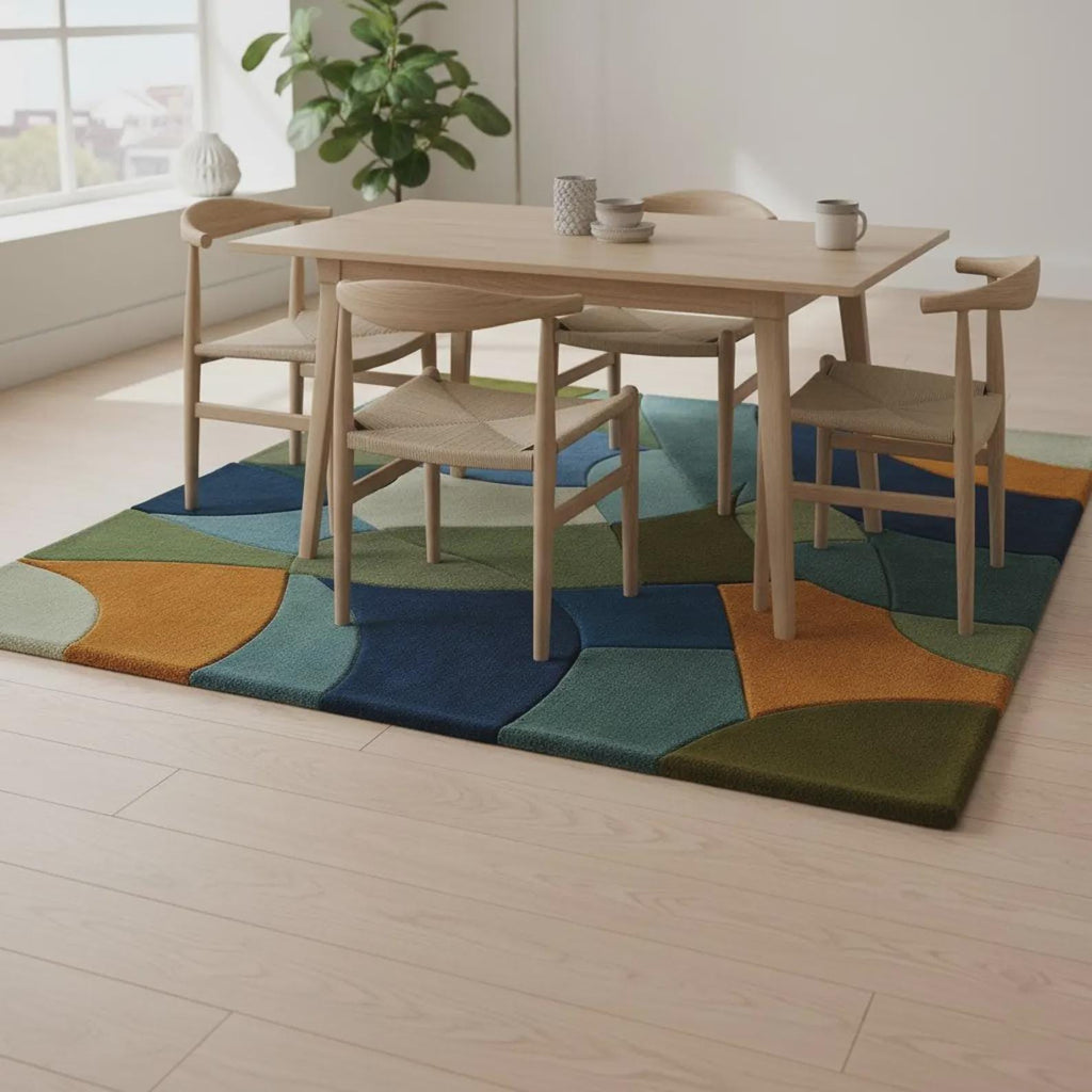 Hand-Tufted Geometric Area Rug, Modern Abstract Design