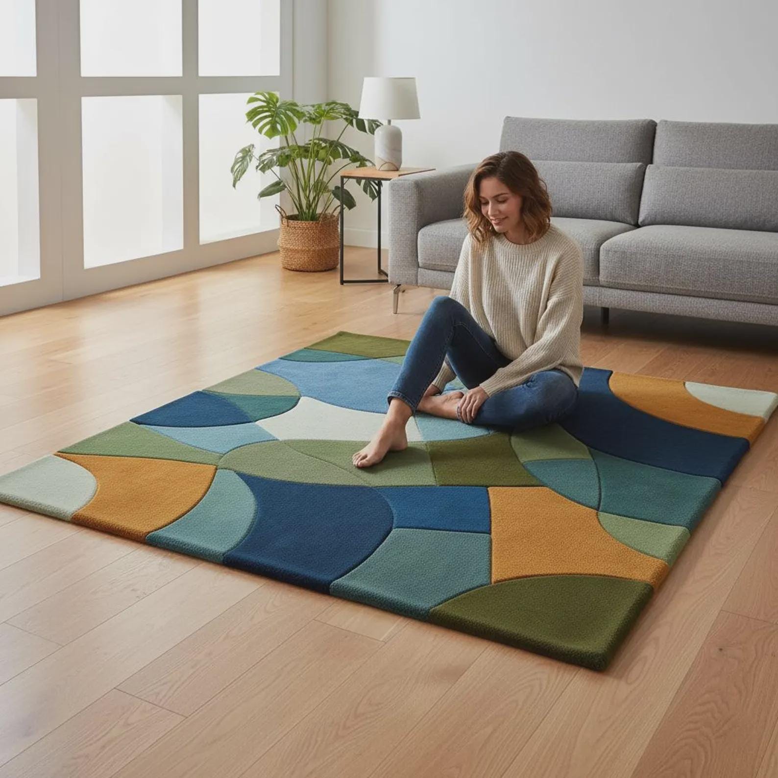Hand-Tufted Geometric Area Rug, Modern Abstract Design