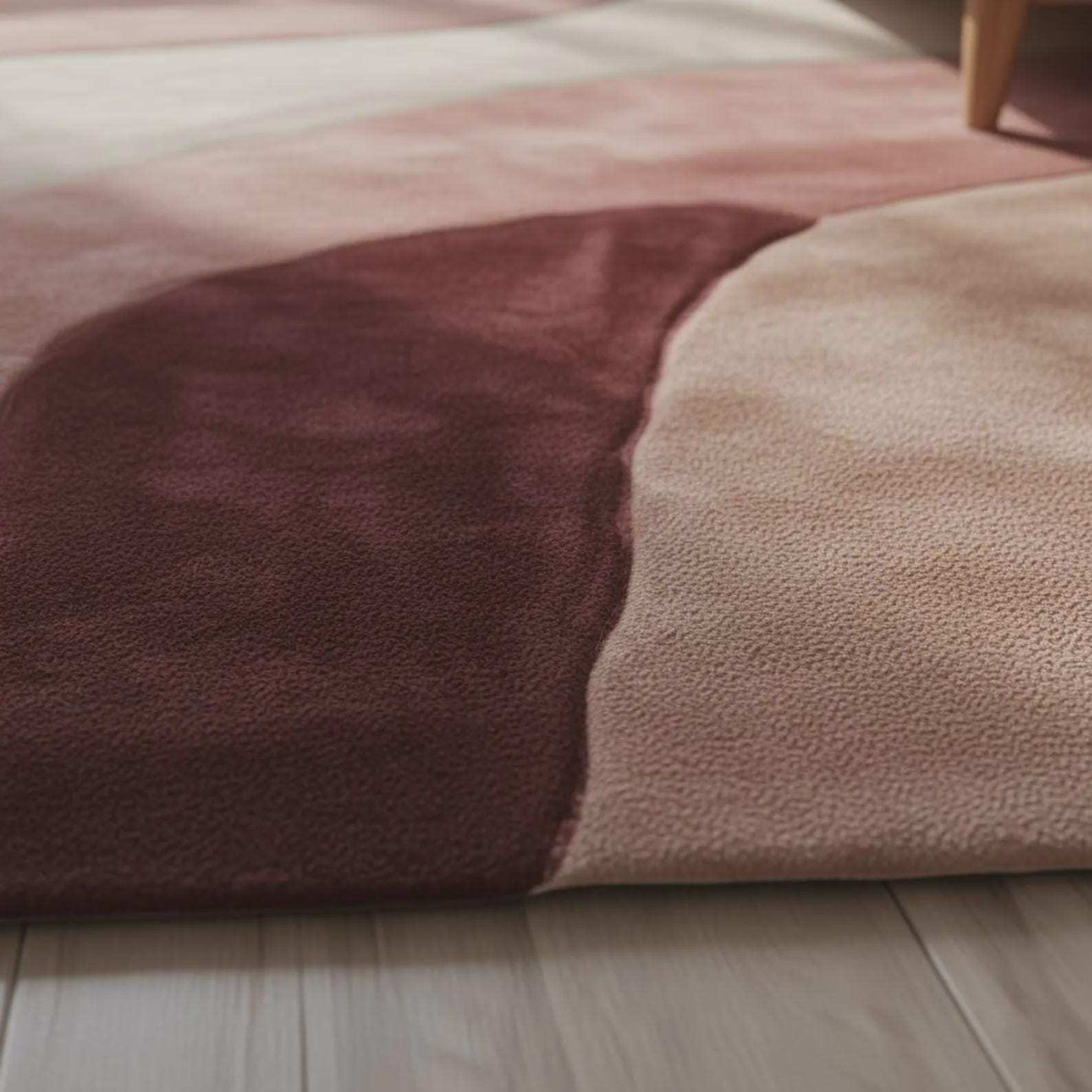 Hand Tufted Modern Area Rug, Soft Blush Geometric Design, Colorful Carpet for Home Decor