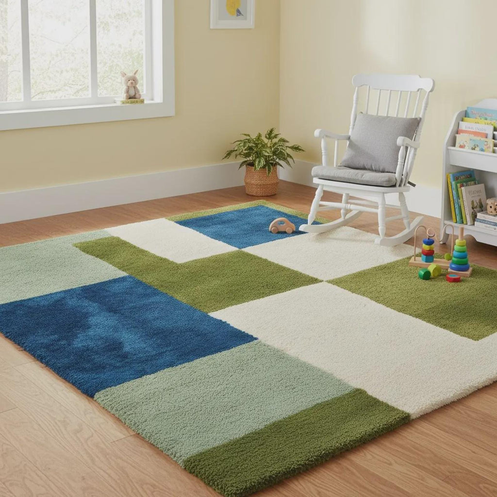 Modern Hand Tufted Blush Rug, Multicolor Geometric Area Rug for Living Room, Dining & Kids Space