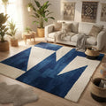 Blue Geometric Blush Area Rug, Hand Tufted Modern Carpet, Soft Multicolor Rug for Home & Nursery