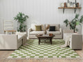 Green Tufted Rug Moroccan Beni Ourain Checker Pattern Custom Handmade Wool Berber Area Carpet Contemporary Moroccan Rug
