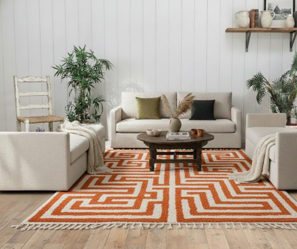Hand Tufted Rug, Bright Orange Moroccan Rug, Beni Mrirt Rug, Shaggy Berber Wool Area Rug Thick Pile Berber Wool Rug Interior Decor Rug