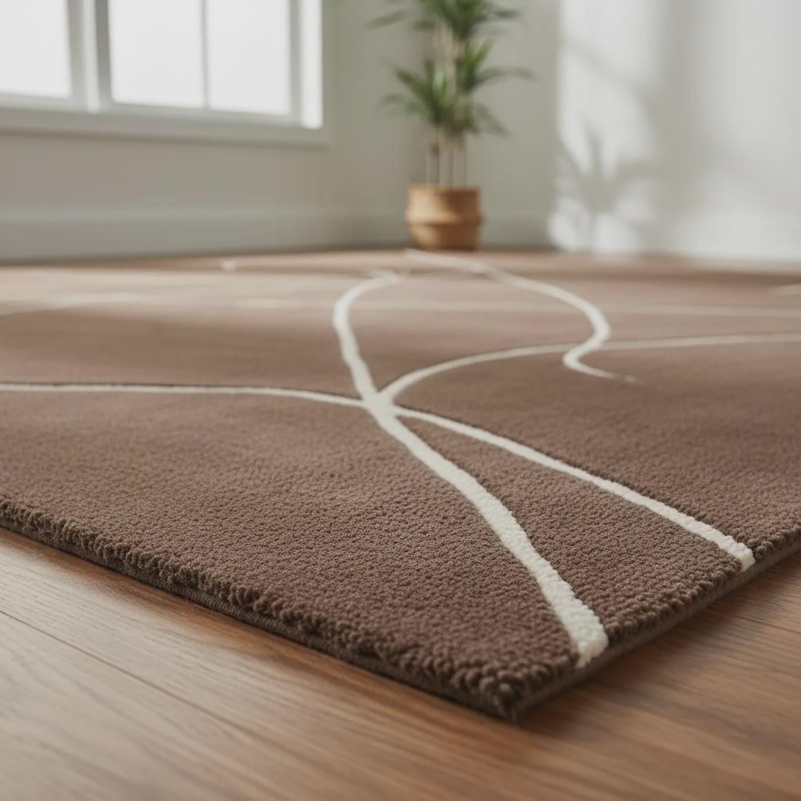 Brown Hand Tufted Wool Area Rug, Modern Geometric Design
