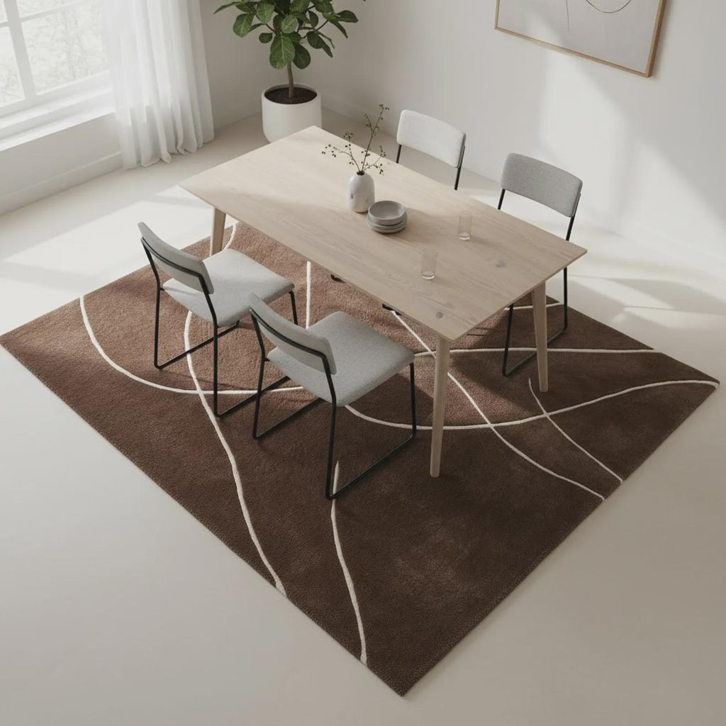 Brown Hand Tufted Wool Area Rug, Modern Geometric Design