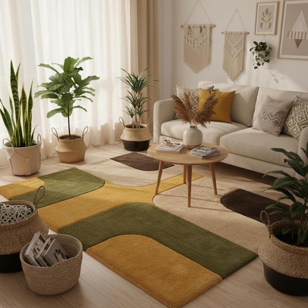 Handmade Tufted Rug, Contemporary Geometric Area Rug, Multicolor Carpet for Kids & Living Room