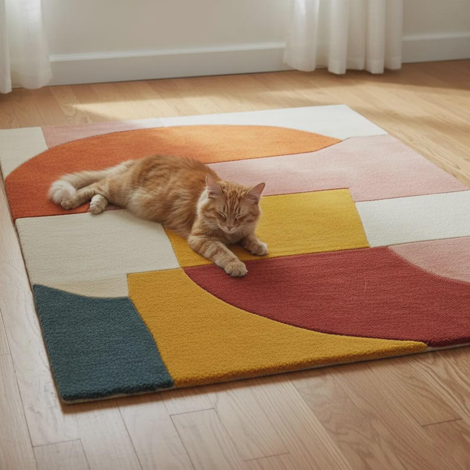 Colorful Wool Area Rug | Mid Century Modern Geometric Color Block | Contemporary Carpet