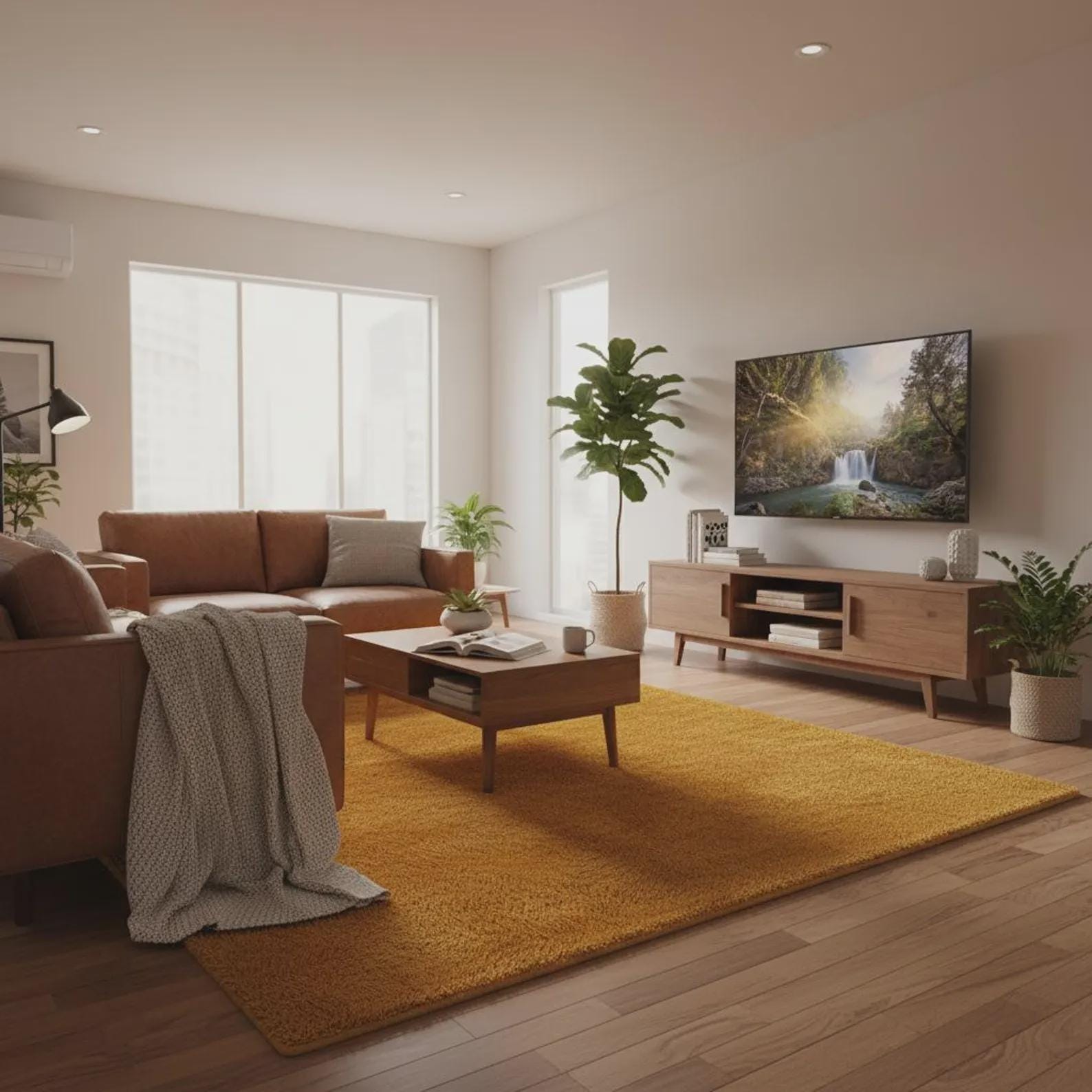 Modern Mustard Yellow Wool Rug, Plain Solid Area Carpet for Living Room & Bedroom, Contemporary Home Decor