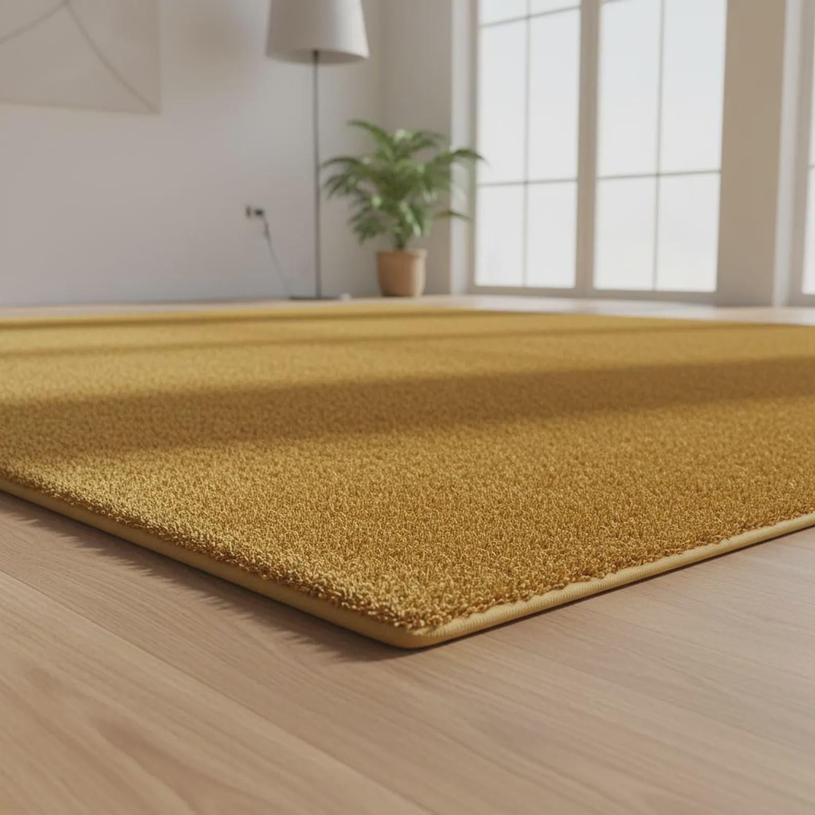 Modern Mustard Yellow Wool Rug, Plain Solid Area Carpet for Living Room & Bedroom, Contemporary Home Decor
