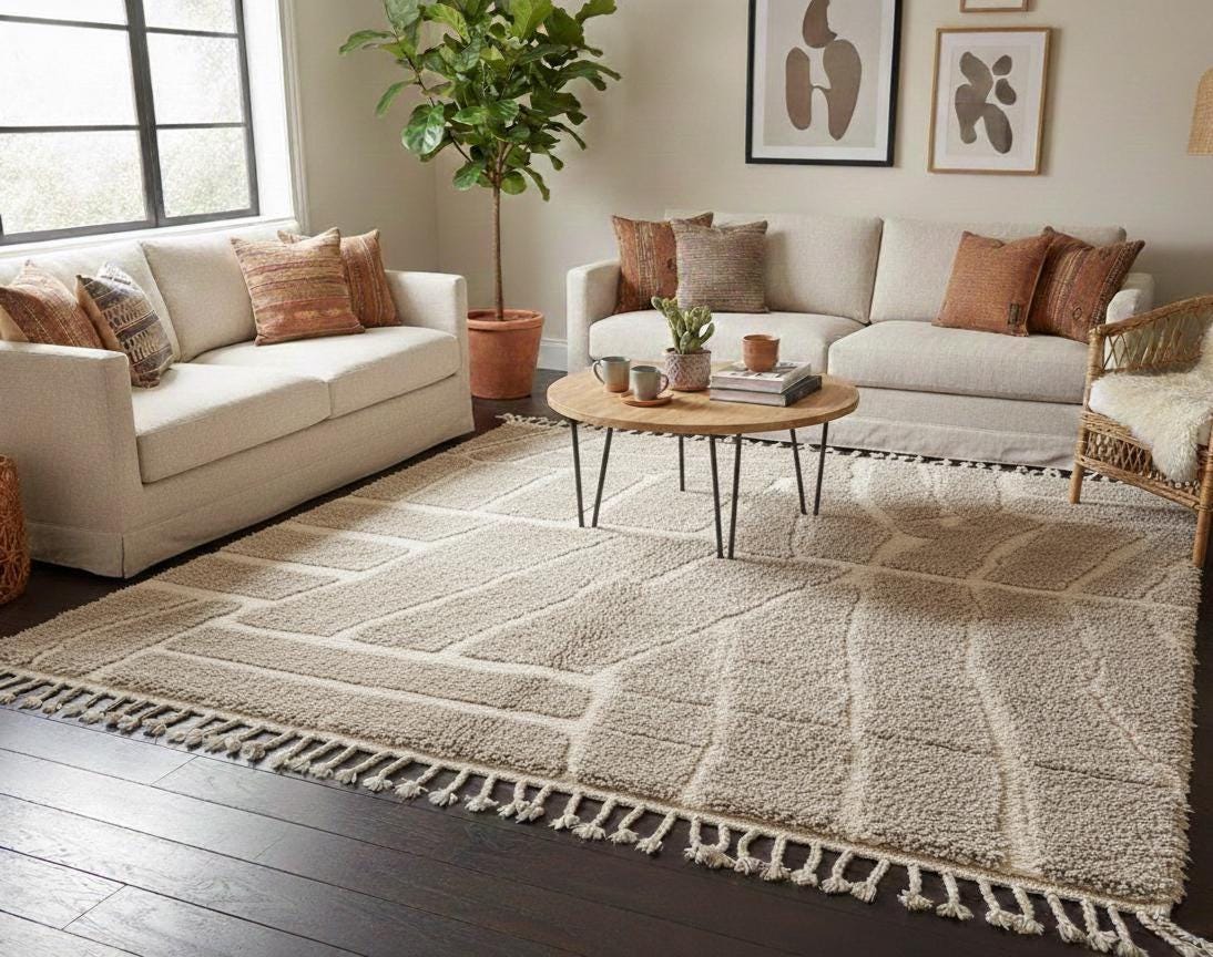 Custom Size Gray Moroccan Rug, Hand-Tufted Beni Ourain Wool Rug, Soft Plush Berber Rug, Minimalist Area Rug Living Room Farmhouse Use