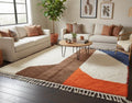Blue & Orange Moroccan Rug, Custom Abstract Berber Rug, Soft Shaggy Texture ,Artistic Handmade Wool Area Rug, Modern Statement Rug
