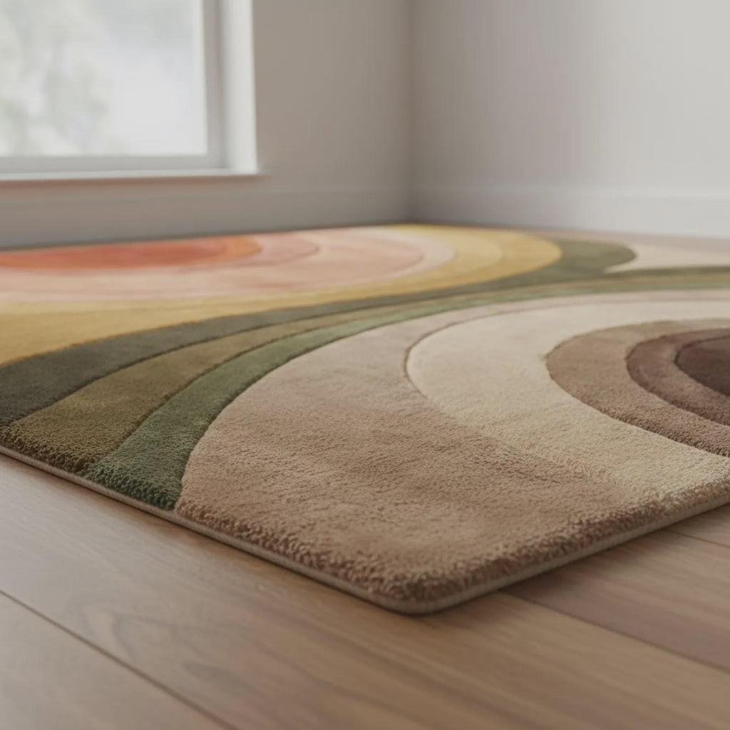 Hand-Tufted Wool Rug | Retro Wavy Color-Block Design