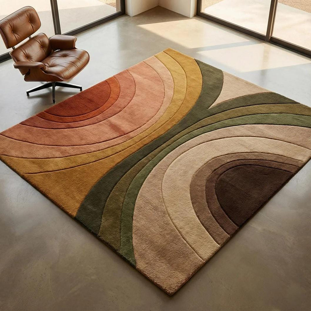 Hand-Tufted Wool Rug | Retro Wavy Color-Block Design