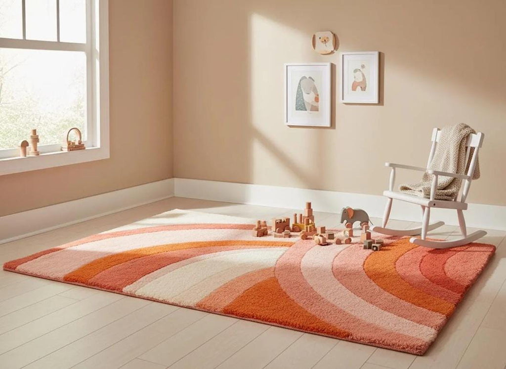 Pink Hand-Tufted Geometric Area Rug, Modern Multicolor Design