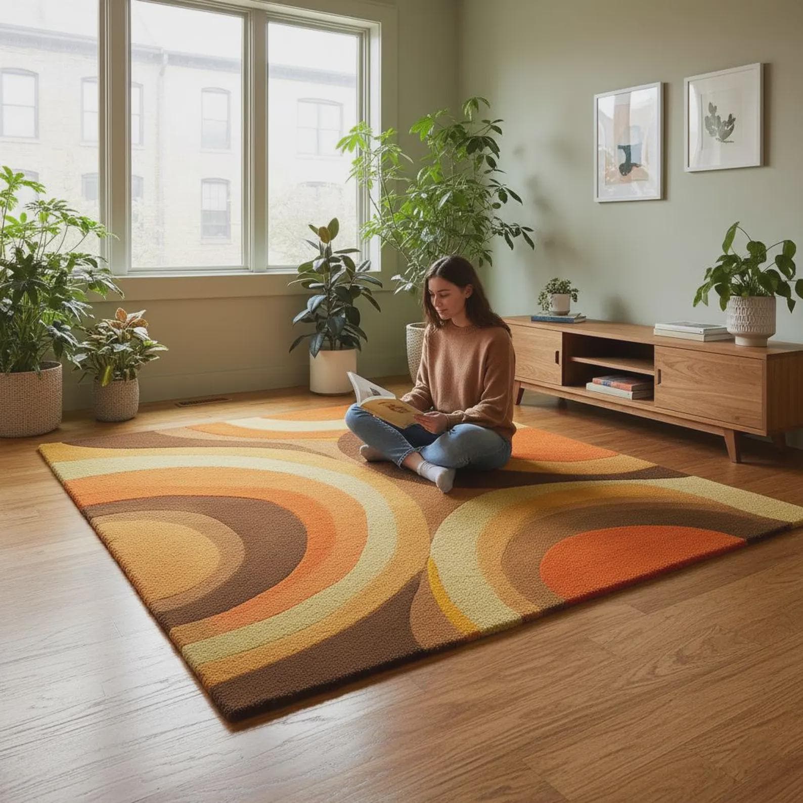 Hand-Tufted Wool Area Rug, Abstract Modern Art, Multicolor