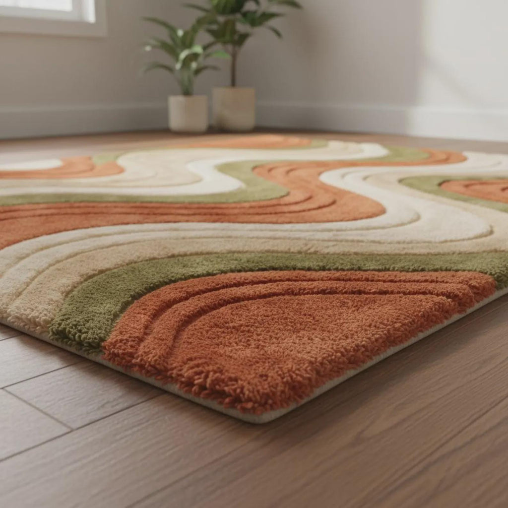 Wavy Mid Century Modern Abstract Retro Area Rug – Modern Geometric Design