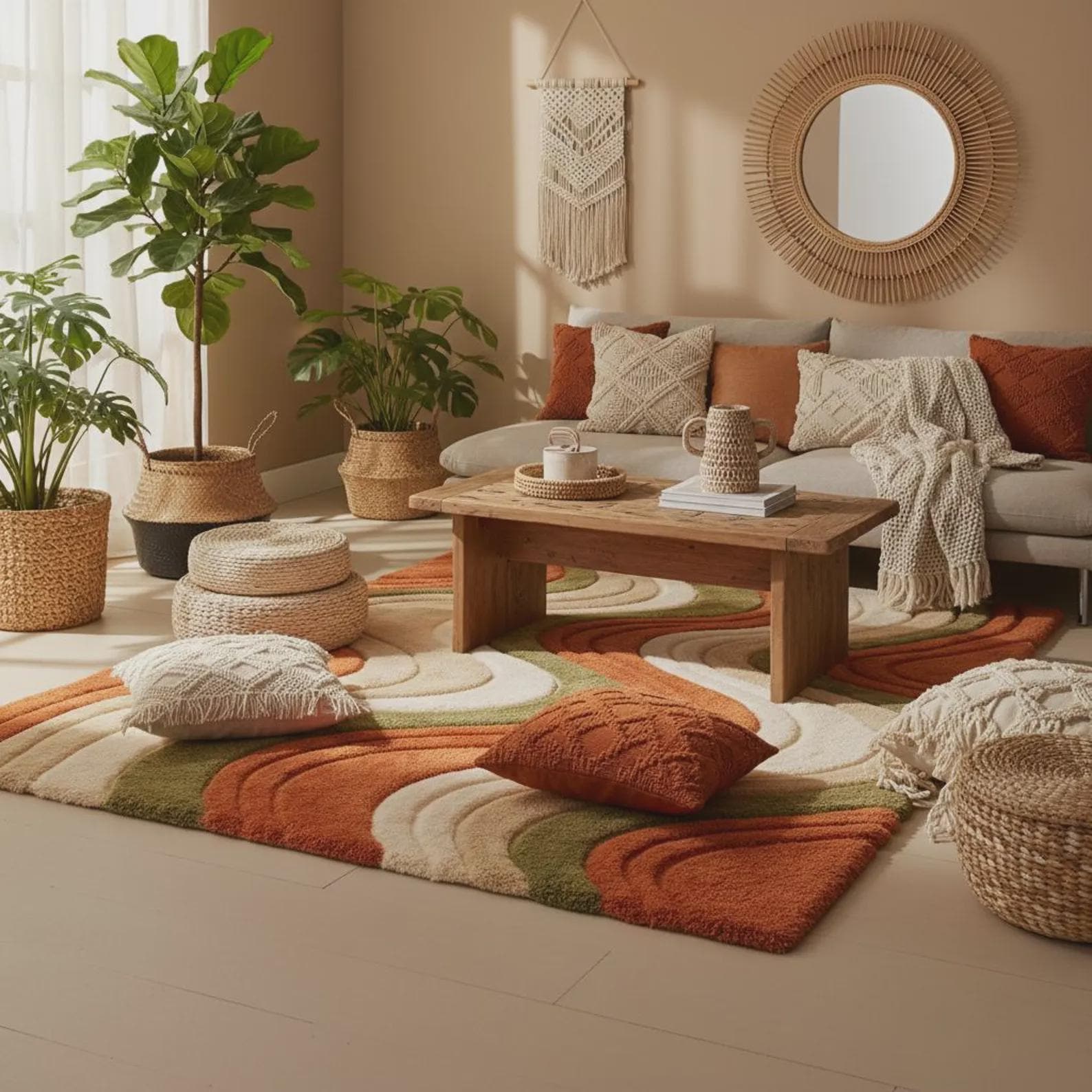 Wavy Mid Century Modern Abstract Retro Area Rug – Modern Geometric Design