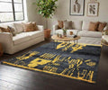 Abstract Berber Moroccan Rug, Handmade Black & Yellow Wool Carpet, Boho Tribal Area Rug, Artisan Handwoven Rug Bohemian Area Rug