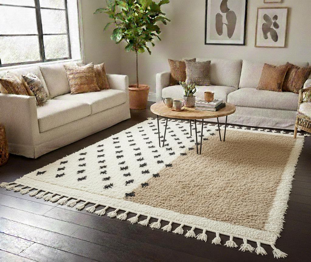 Handmade Beni Ourain Rug, Beige White Moroccan Dotted Rug, Custom Size Berber Wool Carpet, Luxury Home Decor Rug Traditional Berber Rug