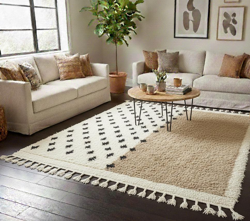 Handmade Beni Ourain Rug, Beige White Moroccan Dotted Rug, Custom Size Berber Wool Carpet, Luxury Home Decor Rug Traditional Berber Rug