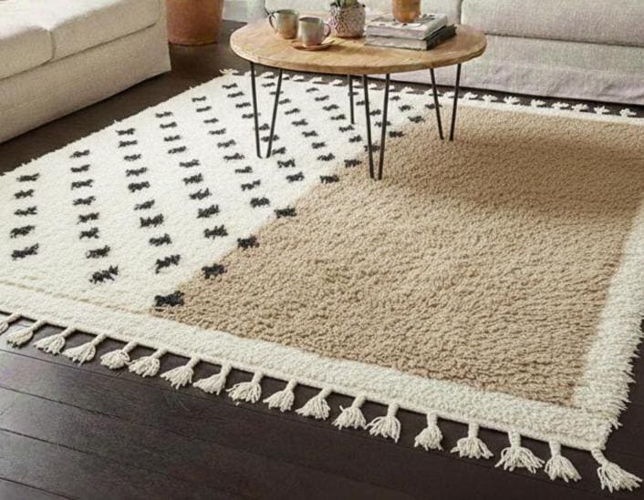 Handmade Beni Ourain Rug, Beige White Moroccan Dotted Rug, Custom Size Berber Wool Carpet, Luxury Home Decor Rug Traditional Berber Rug