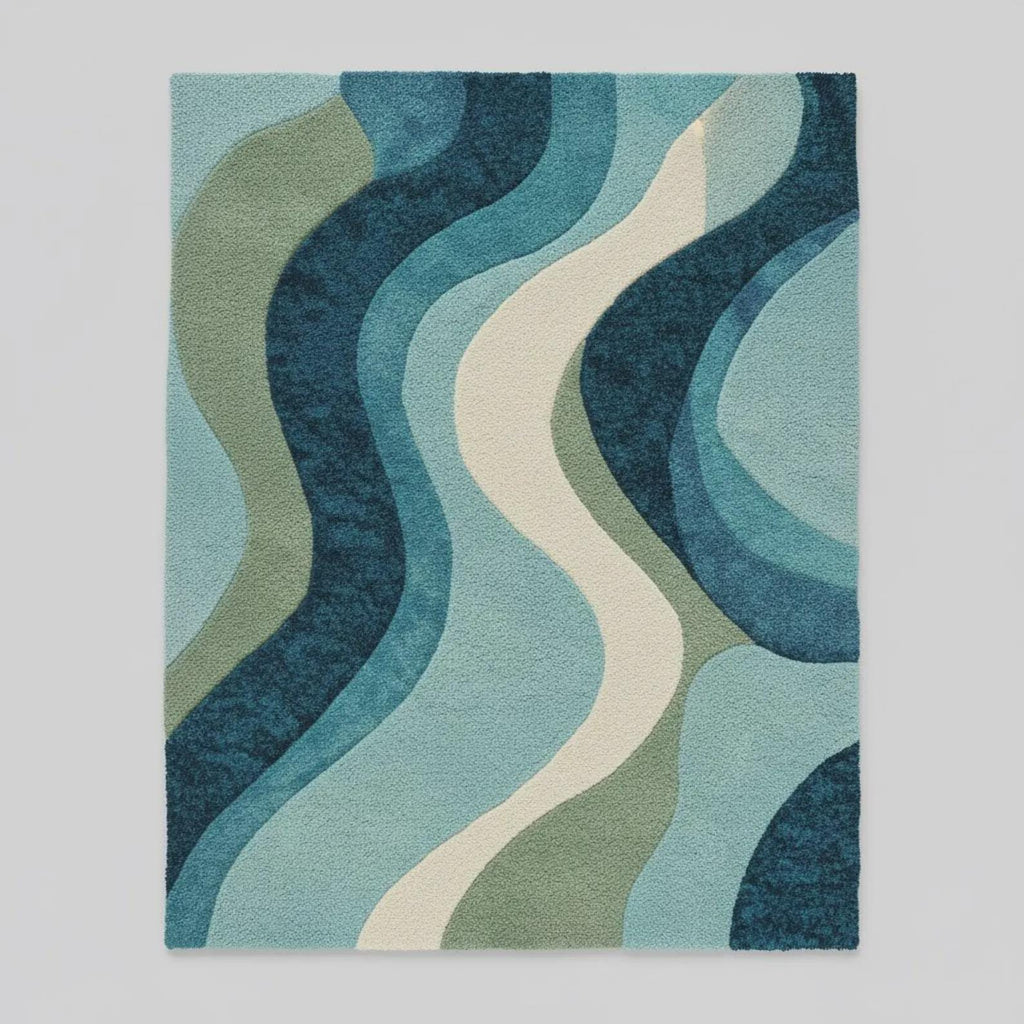 Wavy Hand Tufted Wool Area Rug, Modern Geometric Design